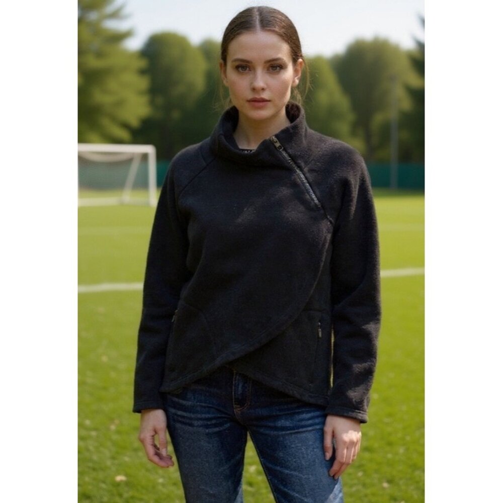 ATHLETA Black Pullover with Fleece Lining, Zip Pocket